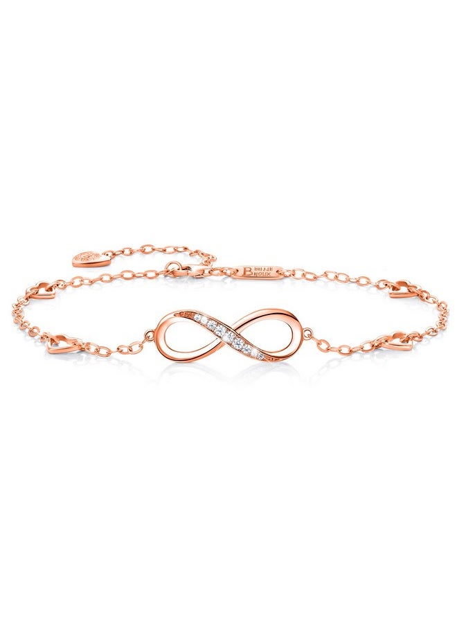 Billie Bijoux - Womens 925 Sterling Silver Infinity Endless Love Symbol Charm Adjustable Anklet Bracelet, Large Bracelet - Image 1