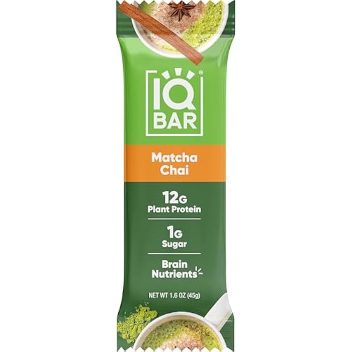 IQBAR Brain and Body Keto Protein Bar - Matcha Chai Keto Bar - Low Carb Protein Bar - High Fiber Vegan and Low Sugar Meal Replacement - Vegan Snack - Image 2