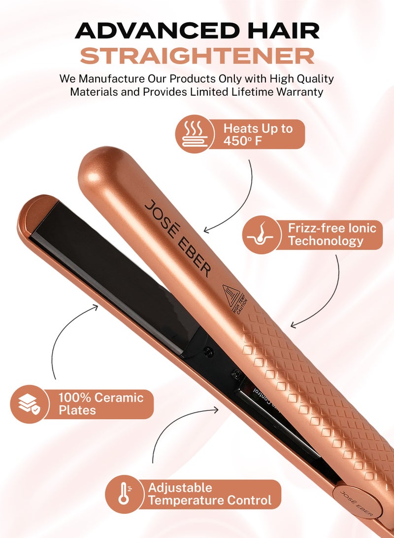 Pure Ceramic Flat Iron - Frizz-Free Styling Hair Straightener For Salon-Quality Results- Dual Voltage Travel Iron Gold