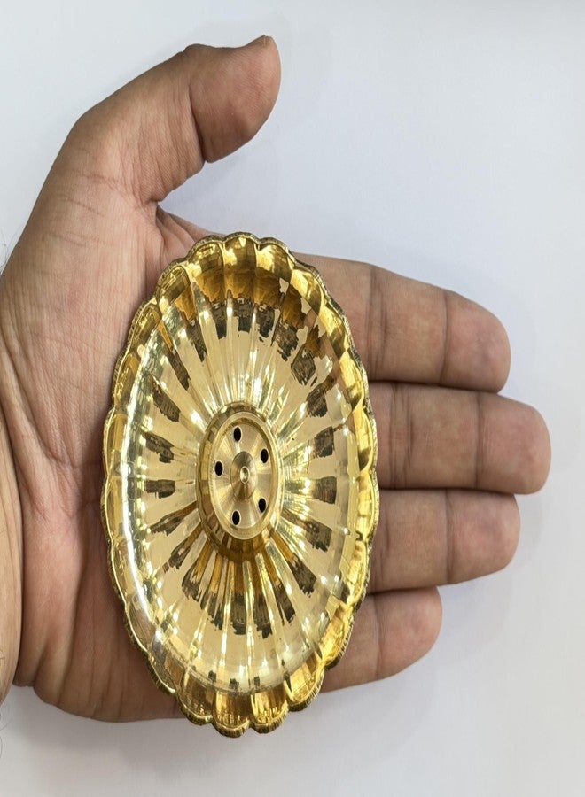 SACCH Pure Brass Flower Agardan Agarbatti Stand | 8.6cm Compact Base | 5-Hole Incense Holder for Pooja & Gifting | Small Brass Pooja Accessories (Heavy Flower ~85g, Pack of 1) - Image 3