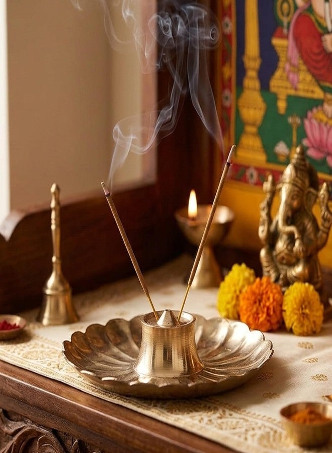 SACCH Pure Brass Flower Agardan Agarbatti Stand | 8.6cm Compact Base | 5-Hole Incense Holder for Pooja & Gifting | Small Brass Pooja Accessories (Heavy Flower ~85g, Pack of 1) - Image 5