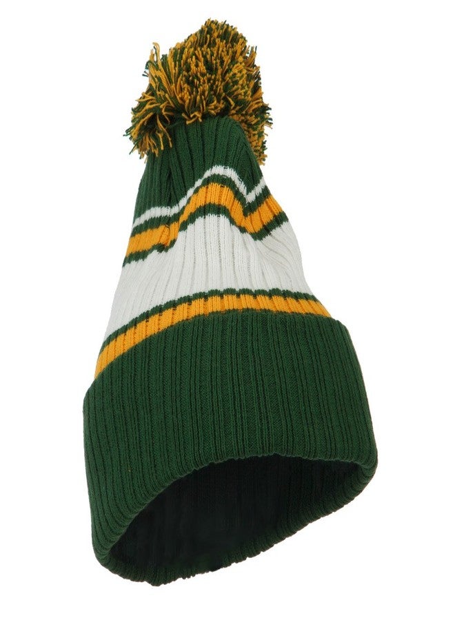 Outdoor Contrast Jacquard Striped Cuff Watch Cap Beanie - Green Gold OSFM - Image 4