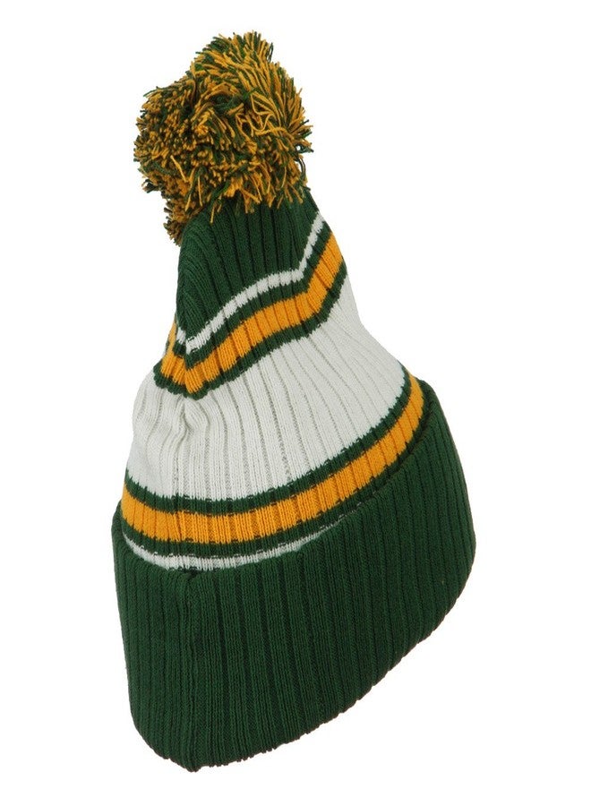 Outdoor Contrast Jacquard Striped Cuff Watch Cap Beanie - Green Gold OSFM - Image 3