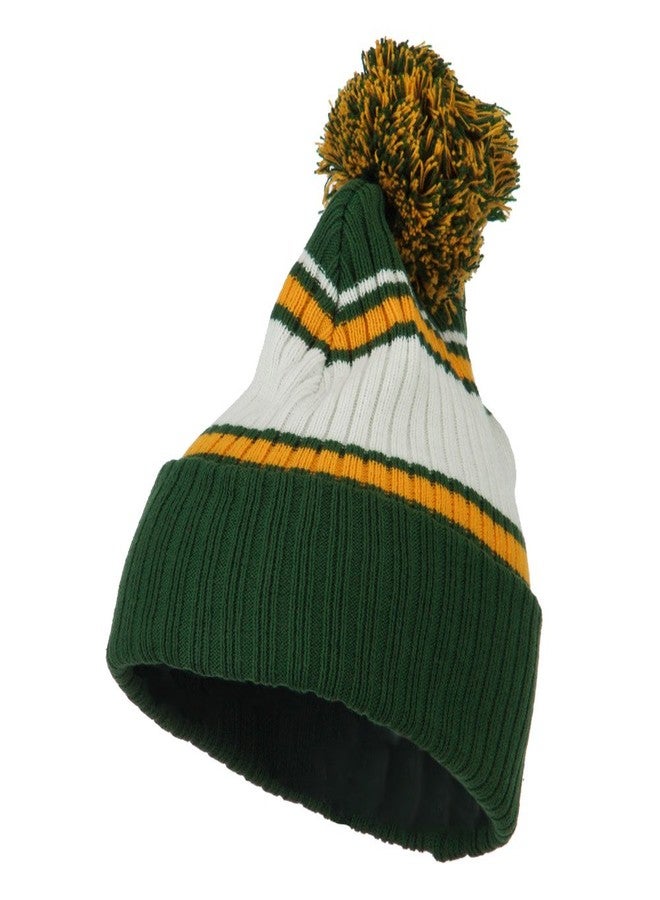 Outdoor Contrast Jacquard Striped Cuff Watch Cap Beanie - Green Gold OSFM - Image 1