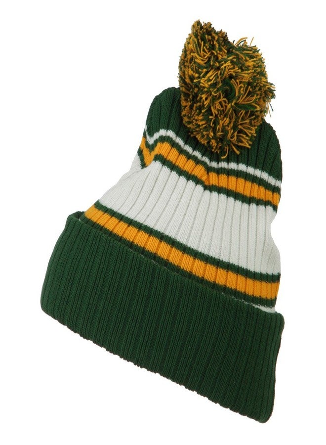 Outdoor Contrast Jacquard Striped Cuff Watch Cap Beanie - Green Gold OSFM - Image 5