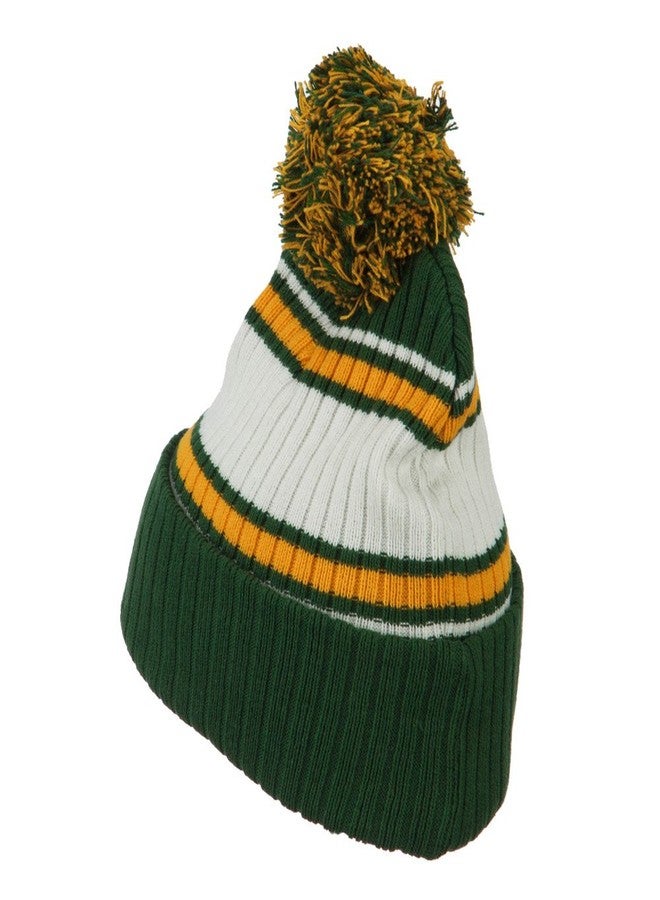 Outdoor Contrast Jacquard Striped Cuff Watch Cap Beanie - Green Gold OSFM - Image 2