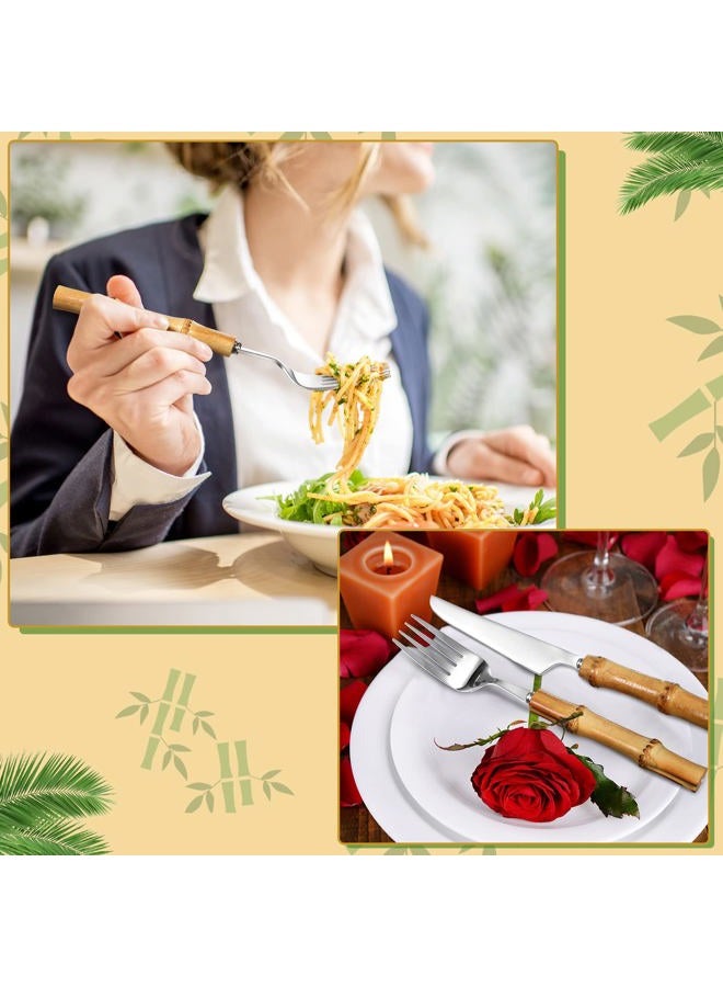 Eboot Bamboo Silverware Set 18/8 Stainless Steel Tableware Set Natural Utensil Flatware Kit Spoon Fork Knives Bamboo Handle Cutlery for Kitchen Wedding Home Restaurant Party(Silver,30 Pieces) - Image 5