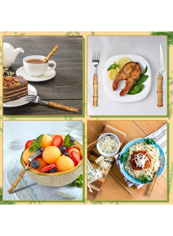 Eboot Bamboo Silverware Set 18/8 Stainless Steel Tableware Set Natural Utensil Flatware Kit Spoon Fork Knives Bamboo Handle Cutlery for Kitchen Wedding Home Restaurant Party(Silver,30 Pieces) - Image 4