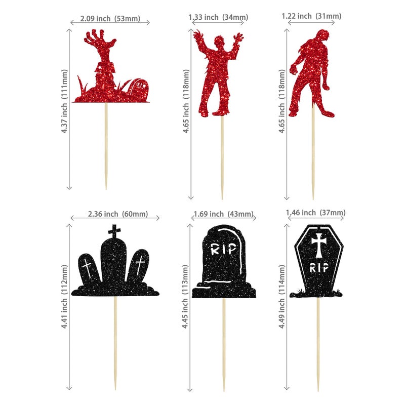 Ephlyn 24Pcs Halloween Zombie Cupcake Toppers Glitter Horror Theme Tombstone Graveyard Cupcake Picks for Halloween Theme Kids Babyshower Party Decorations Supplies - Image 2