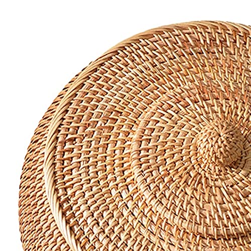 Kodeng Round Rattan Boxes With Lid Hand-Woven Multi-Purpose Wicker Tray 11 Inch Picnic Food Bread Table Storage Basket (28X13Cm) - Image 5