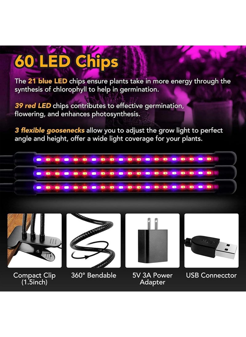 iPower iPower LED Grow Lights with Full Spectrum Plant Growing Lamp for Indoor Plant 3 Modes Timing Function 3 Tubes RedBlue  - Image 5