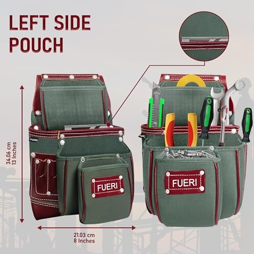 FUERI Tool Belt Heavy Duty Nylon Leather Carpenters Tool Pouches Bags Organizer for Men Construction Electricians Framers Ironworkers Women - Image 5