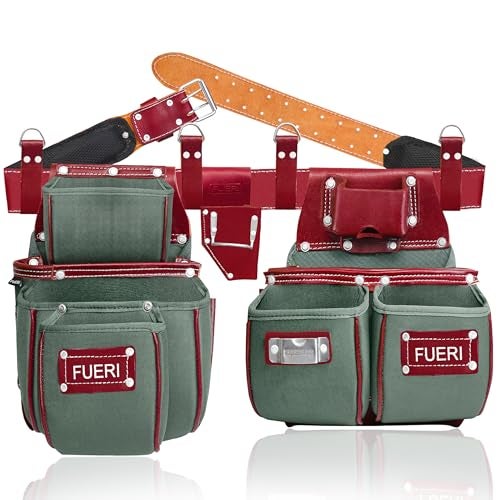 FUERI Tool Belt Heavy Duty Nylon Leather Carpenters Tool Pouches Bags Organizer for Men Construction Electricians Framers Ironworkers Women - Image 1