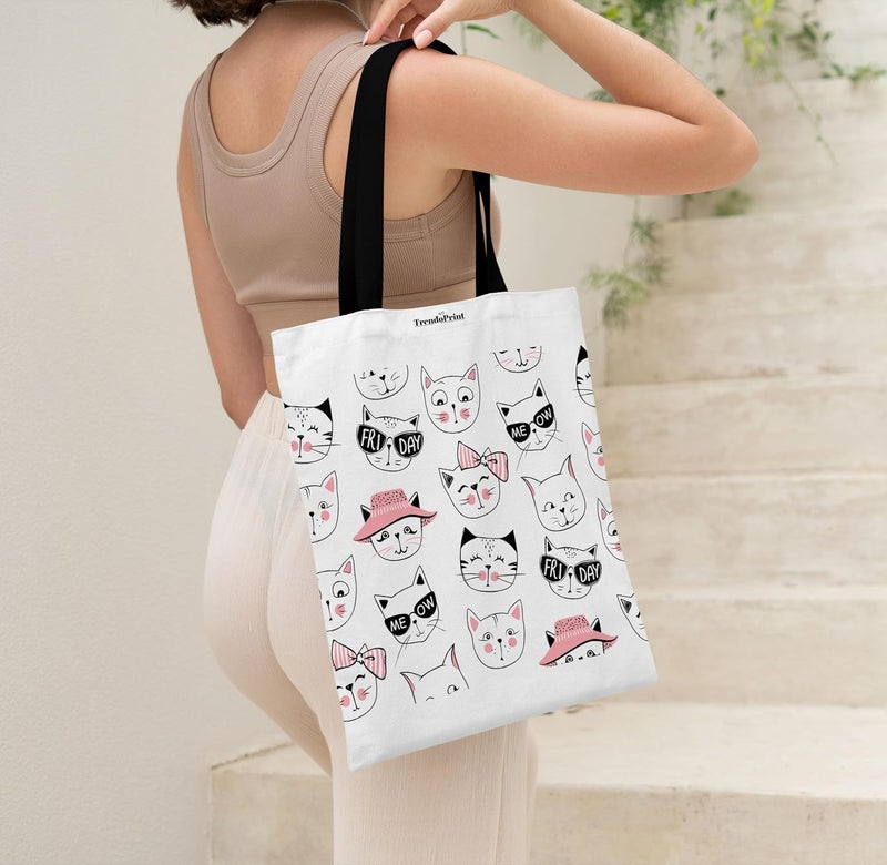 TrendoPrint Canvas White Tote Bags for Women with Zip 15Kgs Capacity, College Bag for Girls, 100% Organic Cotton Tote Bag for Shopping, Travel &Beach - Image 2