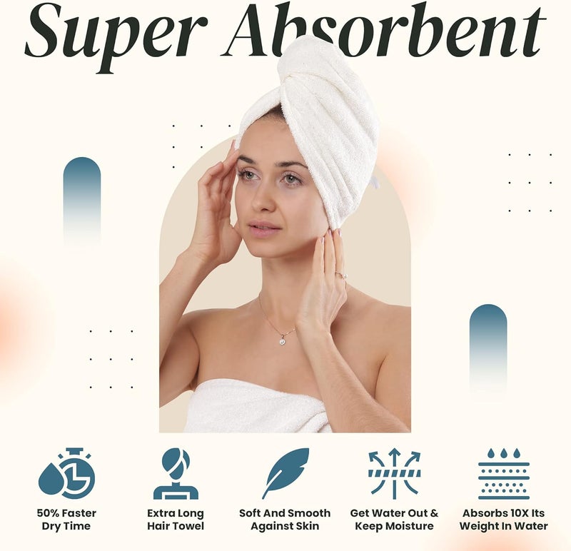 Aspen5 Huge Cotton Hair Towel Wraps for Women | Super Absorbent Quick Dry Hair Towel | Hair Turban Ideal for Long and Curly Hair | Plopping Towel Curly Hair (Coral White) - Image 3