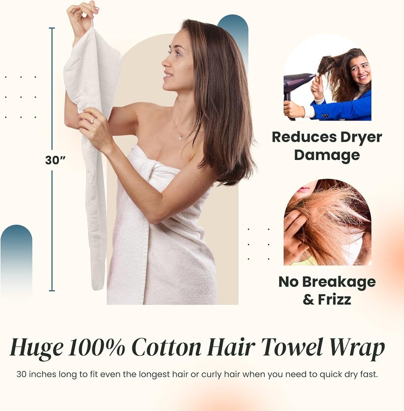 Aspen5 Huge Cotton Hair Towel Wraps for Women | Super Absorbent Quick Dry Hair Towel | Hair Turban Ideal for Long and Curly Hair | Plopping Towel Curly Hair (Coral White) - Image 4