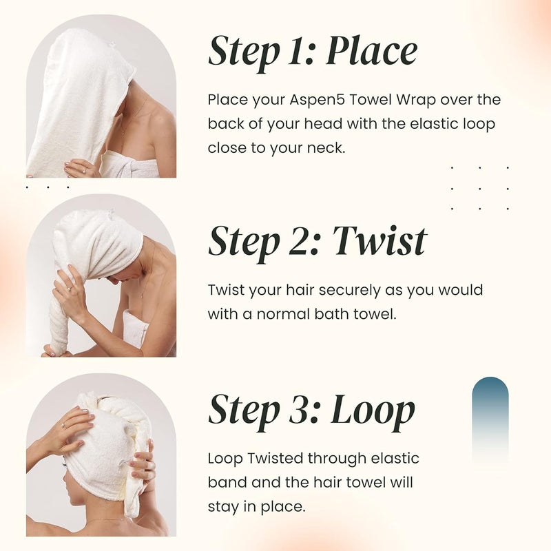 Aspen5 Huge Cotton Hair Towel Wraps for Women | Super Absorbent Quick Dry Hair Towel | Hair Turban Ideal for Long and Curly Hair | Plopping Towel Curly Hair (Coral White) - Image 2