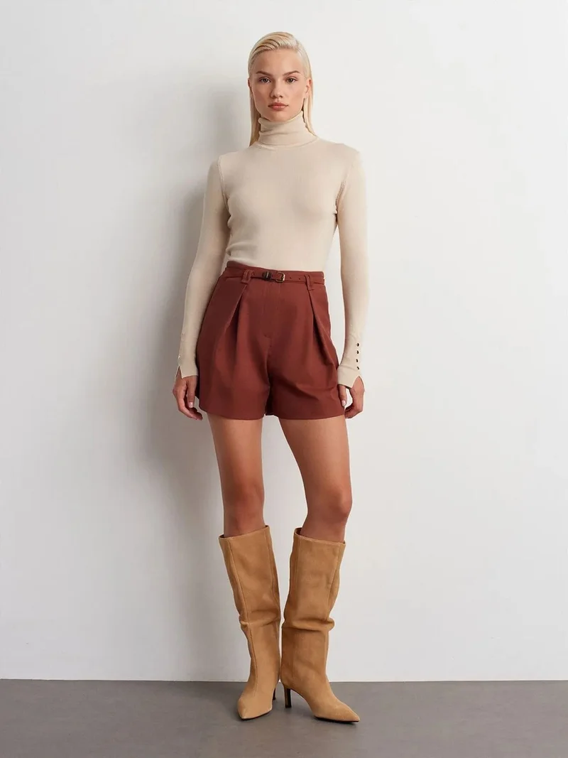 ديلفين Dilvin High-Waist Belted Tailored Shorts