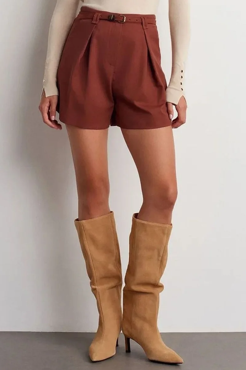 DILVIN High-Waist Belted Tailored Shorts