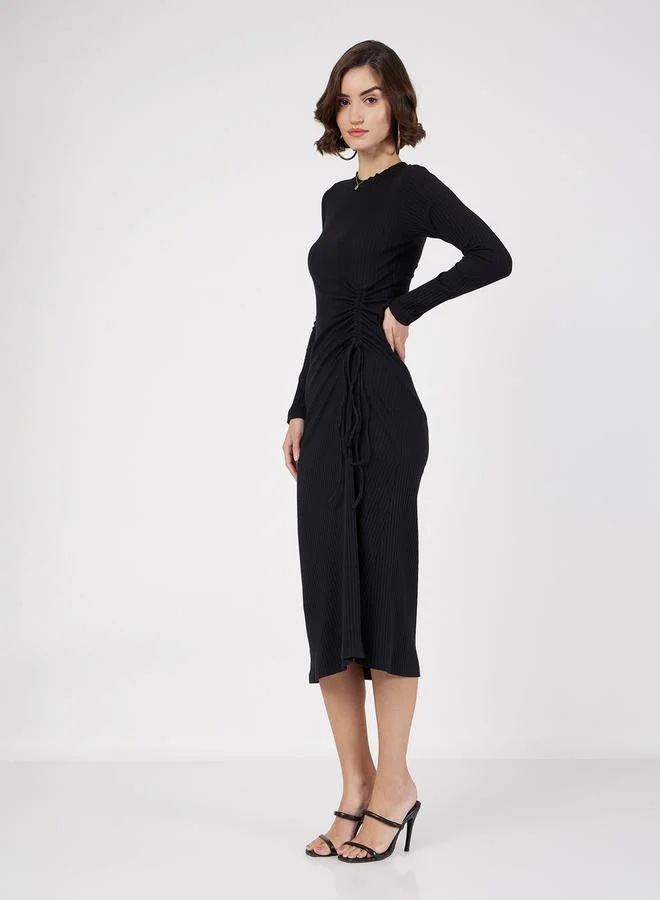 ساسافراس Side Ruched Ribbed Bodycon Midi Dress by Styli