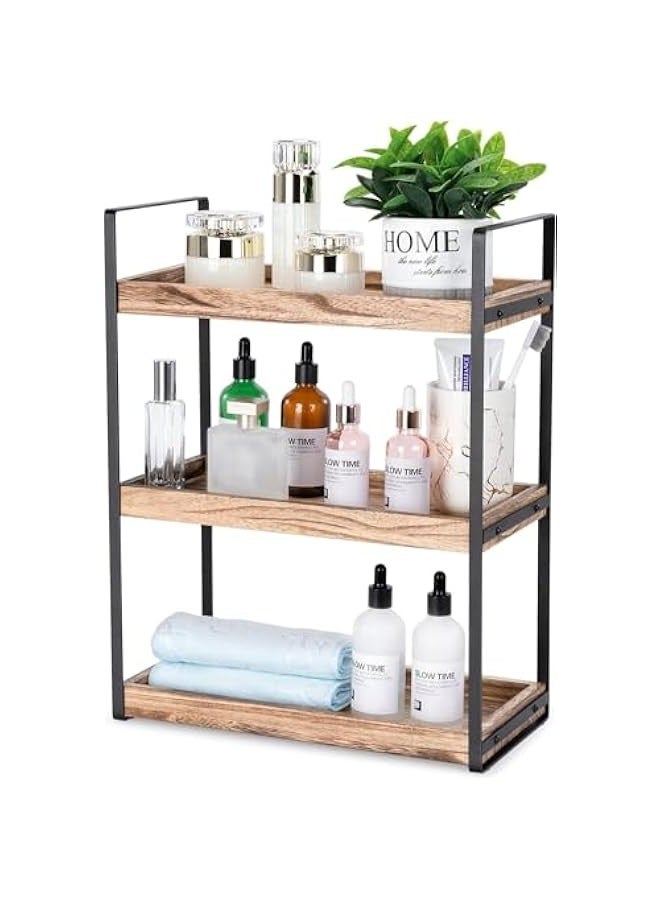 TRASSLE 3 Tier Bathroom Organizer Countertop, Wood Vanity Organizers and Storage, Bathroom Trays for Counter, Perfume Skincare Organizer Cosmetic Holder, Kitchen Spice Rack Bathroom Organizer  - Image 1