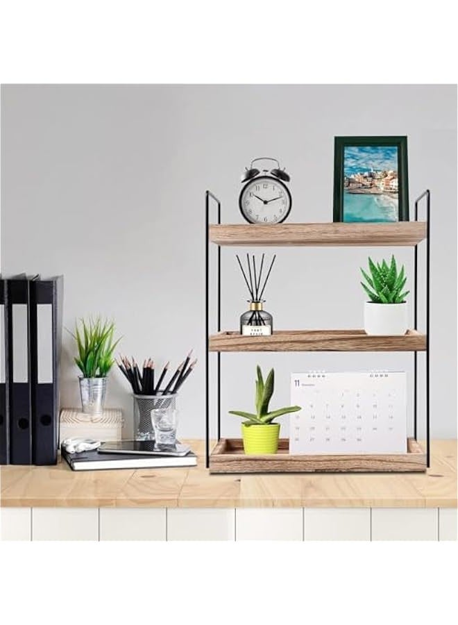 TRASSLE 3 Tier Bathroom Organizer Countertop, Wood Vanity Organizers and Storage, Bathroom Trays for Counter, Perfume Skincare Organizer Cosmetic Holder, Kitchen Spice Rack Bathroom Organizer  - Image 2