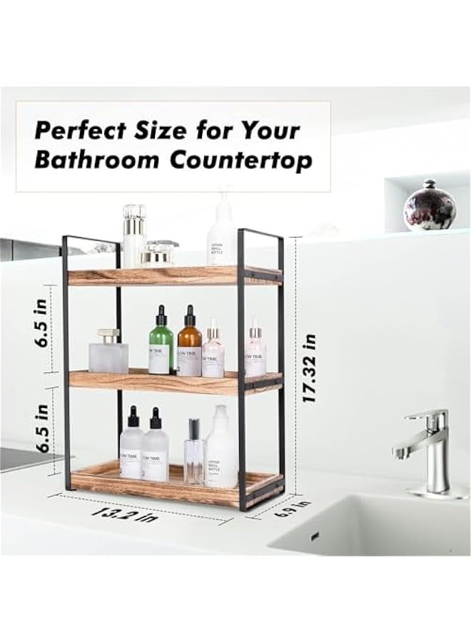 TRASSLE 3 Tier Bathroom Organizer Countertop, Wood Vanity Organizers and Storage, Bathroom Trays for Counter, Perfume Skincare Organizer Cosmetic Holder, Kitchen Spice Rack Bathroom Organizer  - Image 3