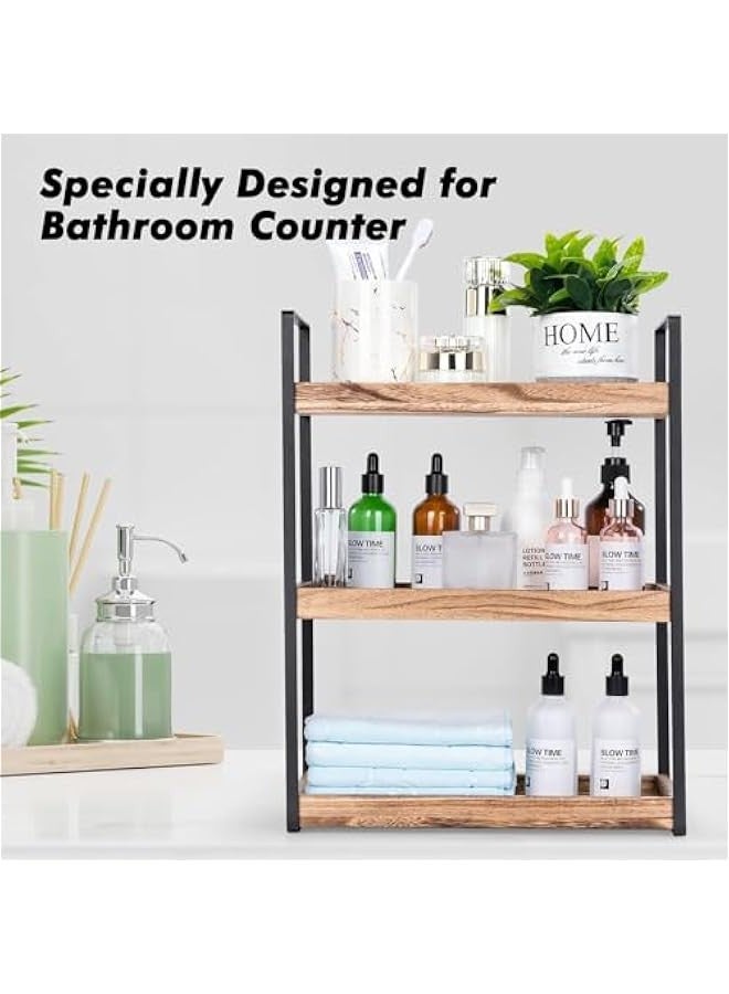 TRASSLE 3 Tier Bathroom Organizer Countertop, Wood Vanity Organizers and Storage, Bathroom Trays for Counter, Perfume Skincare Organizer Cosmetic Holder, Kitchen Spice Rack Bathroom Organizer  - Image 4
