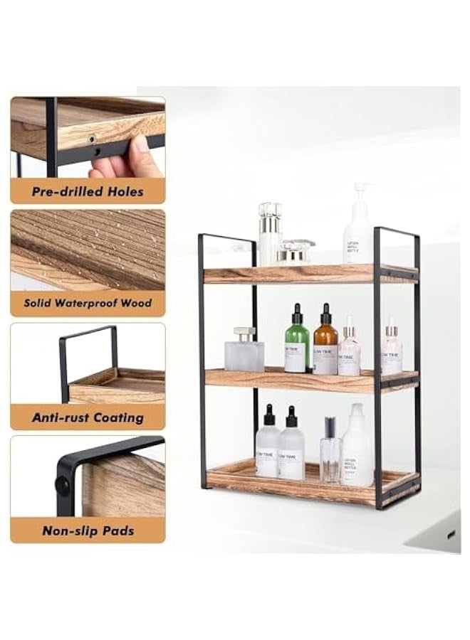 TRASSLE 3 Tier Bathroom Organizer Countertop, Wood Vanity Organizers and Storage, Bathroom Trays for Counter, Perfume Skincare Organizer Cosmetic Holder, Kitchen Spice Rack Bathroom Organizer  - Image 5