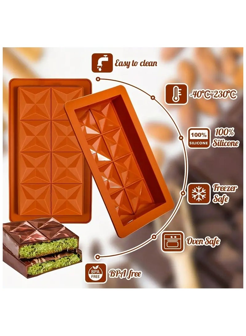 قالب شوكولاتة دبي عميق 1 بوصة مع أشكال ماسية، قالب شوكولاتة كبير محشو من السيليكون سميك، قالب حلوى شوكولاتة كبير لحشو الكنافة بالفستق - Image 2