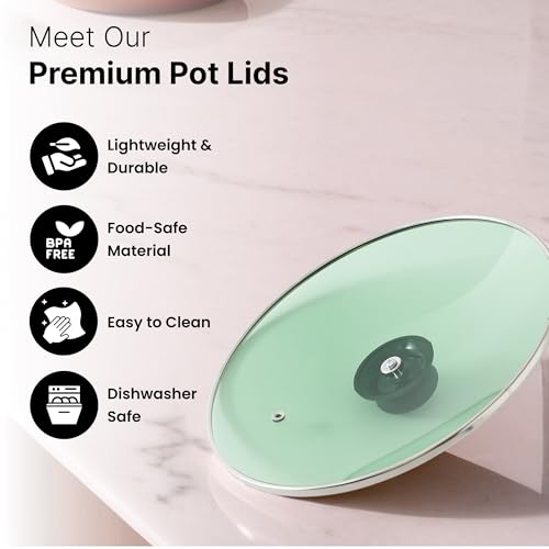 UMAI Glass Pot Lid (20 cm) With Steel Rim | Universal Cooking Lid for Utensils, Kadai & Pans (Green) - Image 3