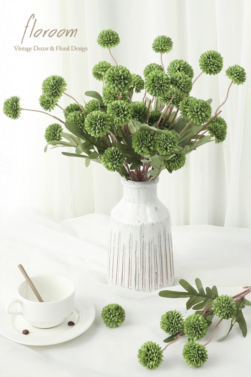 Floroom 5pcs Olive Green Faux Silk Mums Artificial Flowers, Bulk Fake Small Mini Chrysanthemums with Stems for DIY Wedding Centerpieces Floral Arrangements Vase Fillers Home Decorations - Image 2