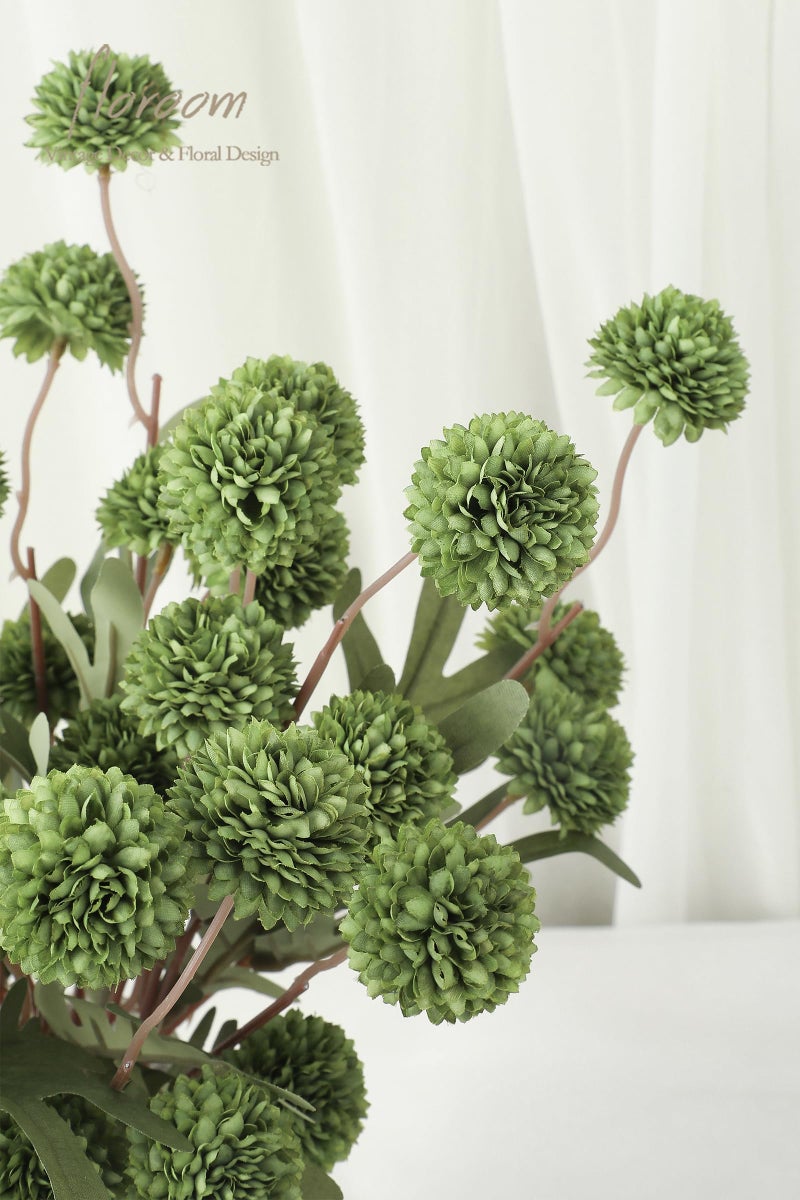 Floroom 5pcs Olive Green Faux Silk Mums Artificial Flowers, Bulk Fake Small Mini Chrysanthemums with Stems for DIY Wedding Centerpieces Floral Arrangements Vase Fillers Home Decorations - Image 3