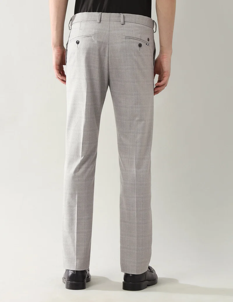 Arrow Light Grey Checked Dobby Autoflex Trousers for Men | Best Price UAE