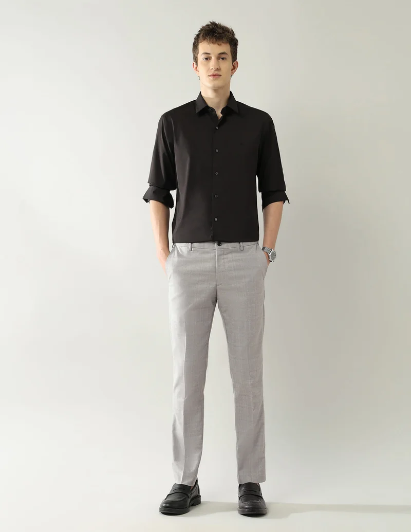 Arrow Light Grey Checked Dobby Autoflex Trousers for Men | Best Price UAE