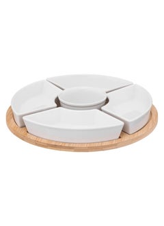 SG Sg Round Bamboo And Porcelain Appetizer Serving Set 6Pcs 