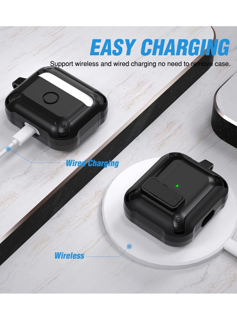 Generic - Airpods 3rd Generation Case and Airpods 3 Case with Key Chain, Security Lock Armour with Switch for Airpods 3nd, Front LED Visual - Black - Image 1