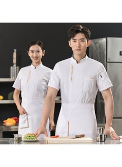 NIBEMINENT Chef Overalls Short Sleeve Spring and Summer Thin Breathable Hotel Restaurant Dining Kitchen Stain-Resistant Chef Uniform Workwe  - Image 1