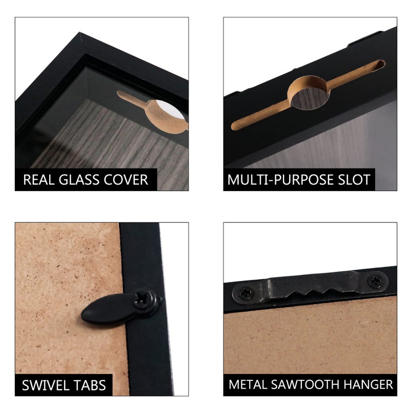 GraduationMall 11x14 Top Loading Shadow Box Frame with HD Glass Wood Display Case with Slot 1.25 inches Interior Depth Ideal for Wine Bottle Caps Tickets Shells Stamps and More Black - Image 4