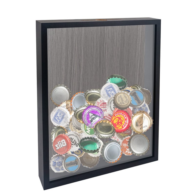 GraduationMall 11x14 Top Loading Shadow Box Frame with HD Glass Wood Display Case with Slot 1.25 inches Interior Depth Ideal for Wine Bottle Caps Tickets Shells Stamps and More Black - Image 1