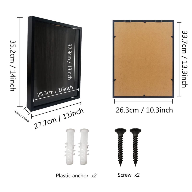 GraduationMall 11x14 Top Loading Shadow Box Frame with HD Glass Wood Display Case with Slot 1.25 inches Interior Depth Ideal for Wine Bottle Caps Tickets Shells Stamps and More Black - Image 3