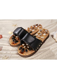Generic Shiatsu Foot Massager Slippers with Natural Cobblestone - Relaxing Massage Sandals for Ultimate Comfort (Black, Size 42)  - Image 1