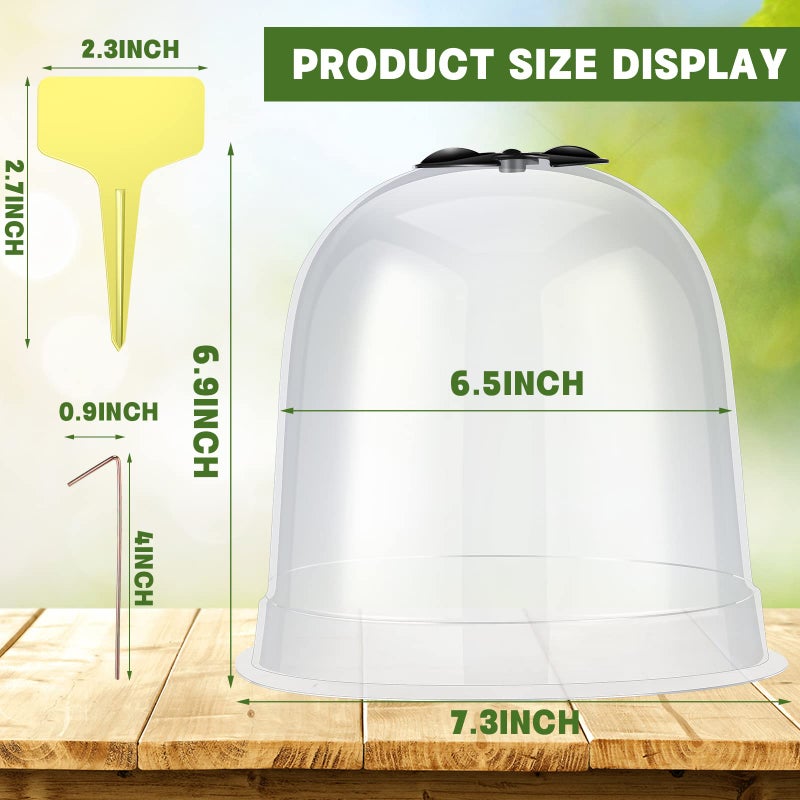 Remerry 20 Pack Garden Cloche Clear Bell Covers Freeze Protection Humidity Domes Plastic Dome 7.3 x 6.7 Inch with 60 Ground Securing Pegs and Plant Labels for Plants Seed Starting Greenhouse - Image 2
