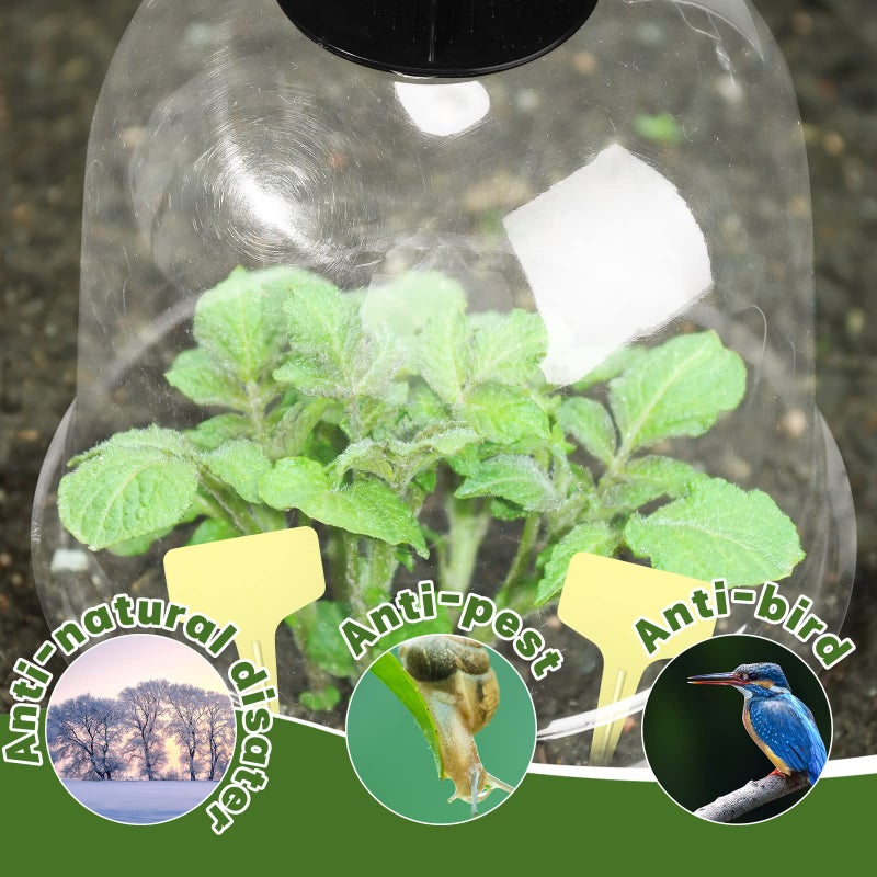 Remerry 20 Pack Garden Cloche Clear Bell Covers Freeze Protection Humidity Domes Plastic Dome 7.3 x 6.7 Inch with 60 Ground Securing Pegs and Plant Labels for Plants Seed Starting Greenhouse - Image 5
