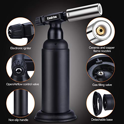 Cadrim Butane Torch, Refillable Pro Culinary Blow Torch Double Fire Cooking Torch and Small Adjustable Flame Kitchen Torch for Creme Brulee, Baking BBQ (Jat black) - Image 4