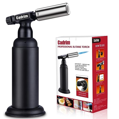 Cadrim Butane Torch, Refillable Pro Culinary Blow Torch Double Fire Cooking Torch and Small Adjustable Flame Kitchen Torch for Creme Brulee, Baking BBQ (Jat black) - Image 1