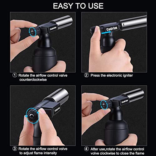 Cadrim Butane Torch, Refillable Pro Culinary Blow Torch Double Fire Cooking Torch and Small Adjustable Flame Kitchen Torch for Creme Brulee, Baking BBQ (Jat black) - Image 5