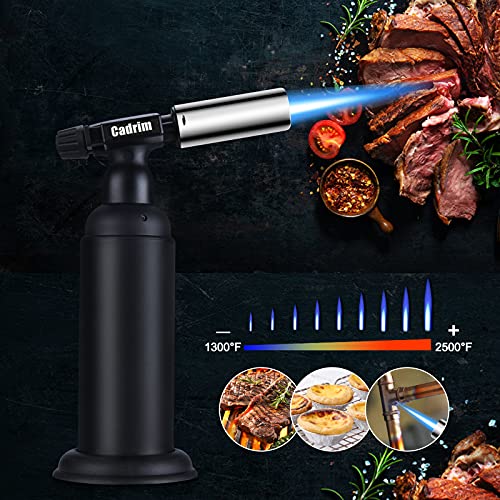 Cadrim Butane Torch, Refillable Pro Culinary Blow Torch Double Fire Cooking Torch and Small Adjustable Flame Kitchen Torch for Creme Brulee, Baking BBQ (Jat black) - Image 3