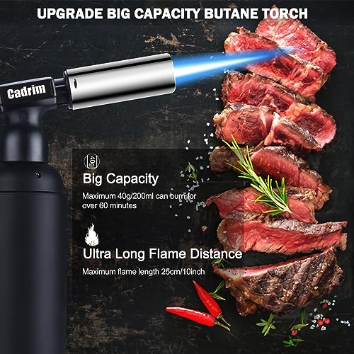 Cadrim Butane Torch, Refillable Pro Culinary Blow Torch Double Fire Cooking Torch and Small Adjustable Flame Kitchen Torch for Creme Brulee, Baking BBQ (Jat black) - Image 2