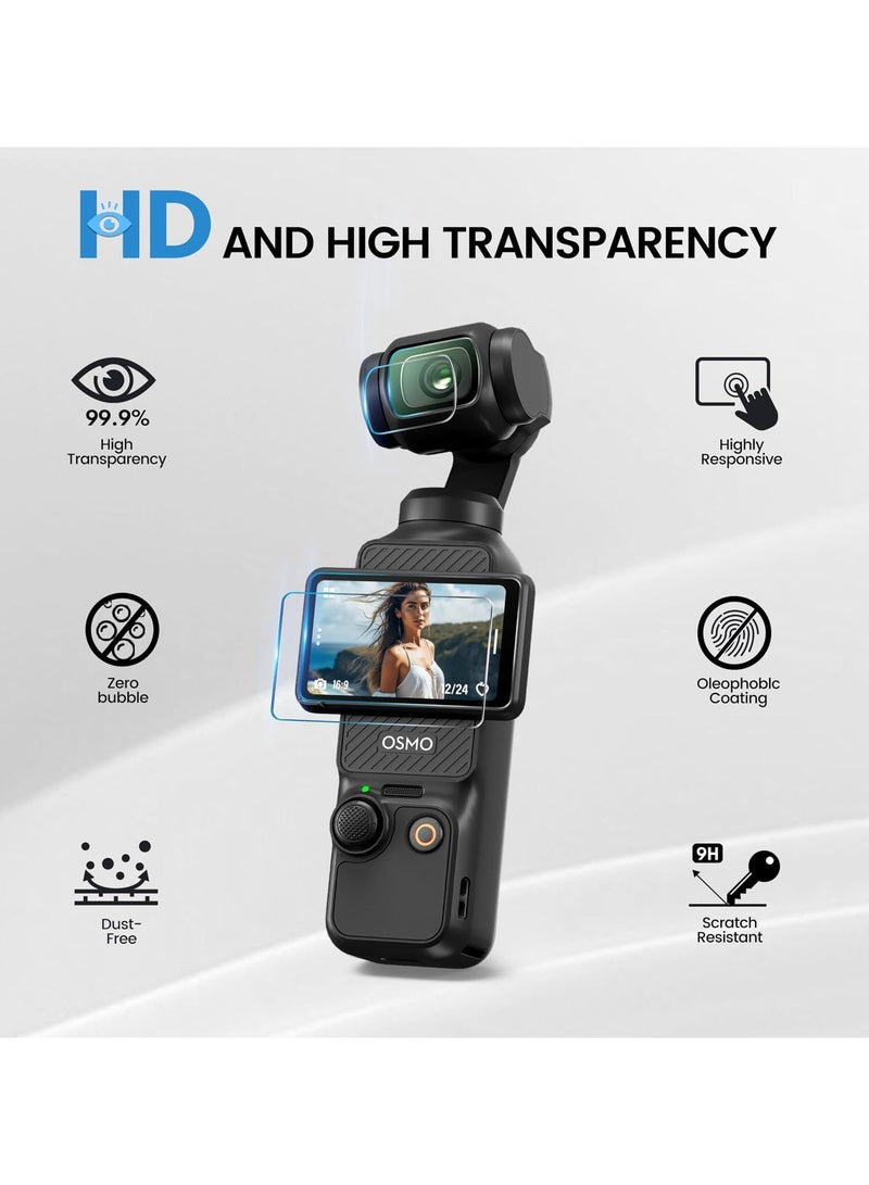 Screen Protector for DJI OSMO Pocket 3 Camera, 4-Piece Set, 2 Screen + 2 Lens Protectors, Tempered Glass  - Image 5